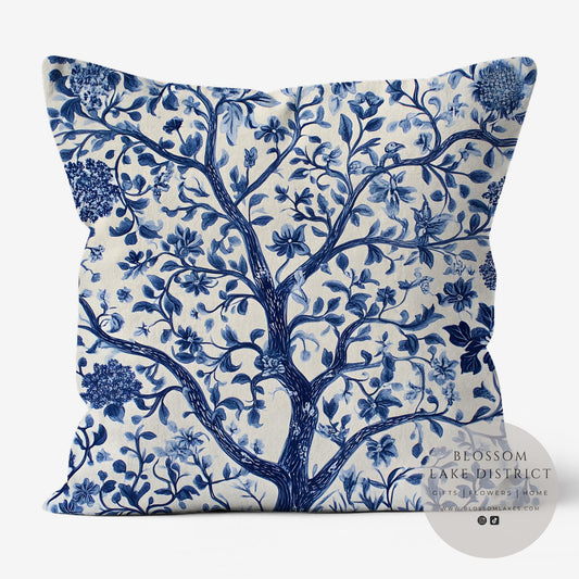Blue and White Floral Botanical Linen Cushion